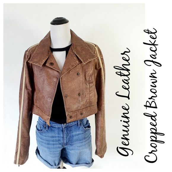 Genuine Leather Brown Cropped Jacket - Picture 11 of 15